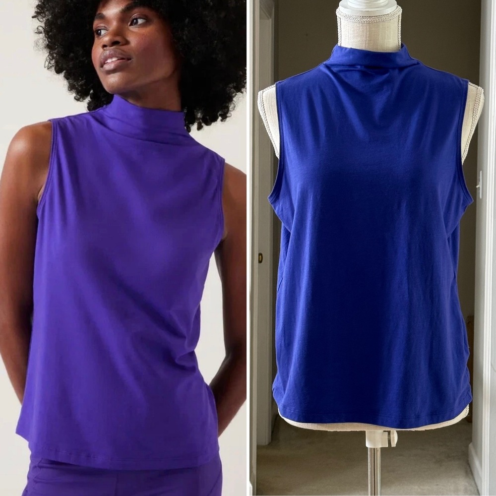 Athleta Outbound Tank Royal Blue Mock Neck Sleeveless Top Small